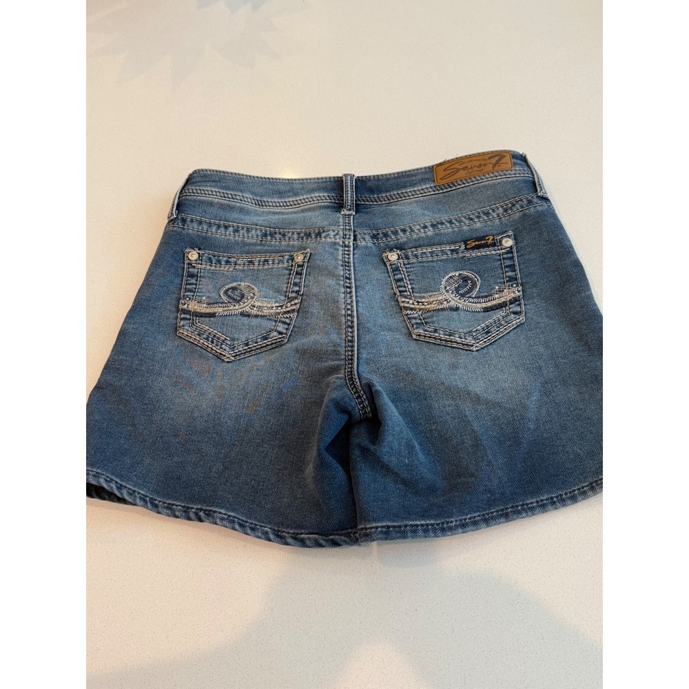 Seven7 Womens Size 4 Medium Wash Embroidered Denim Jean Shorts Low Rise Blue - Picture 2 of 7